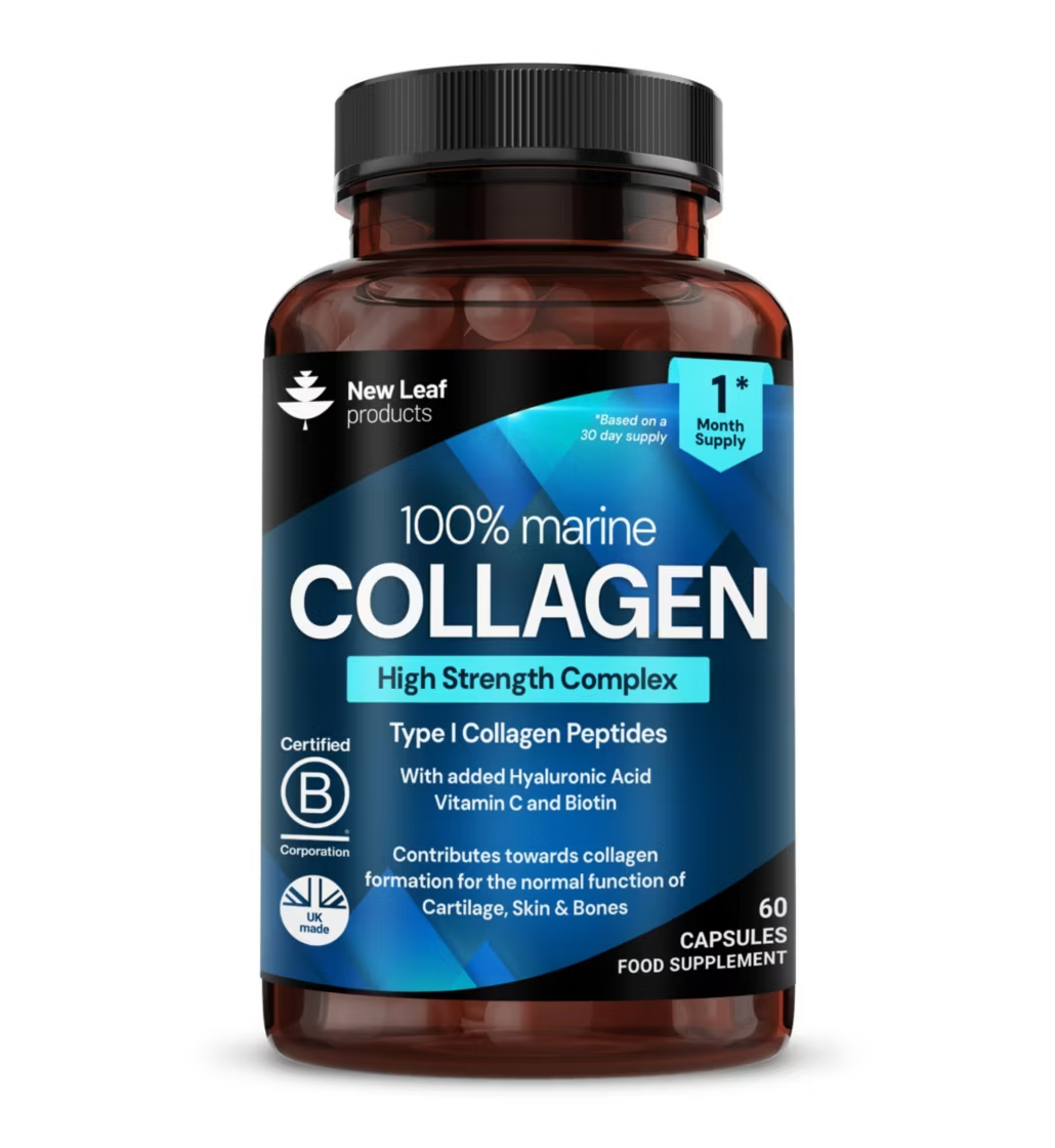 New Leaf Marine Collagen Capsules Type 1 Hydrolysed Collagen with Hyaluronic Acid and Vitamin C 60 Capsules